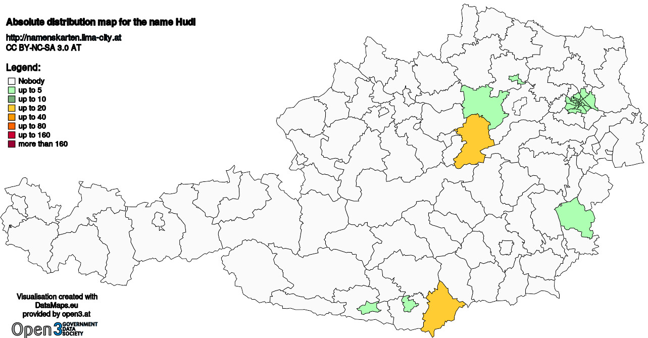 Absolute Distribution maps for surname Hudl