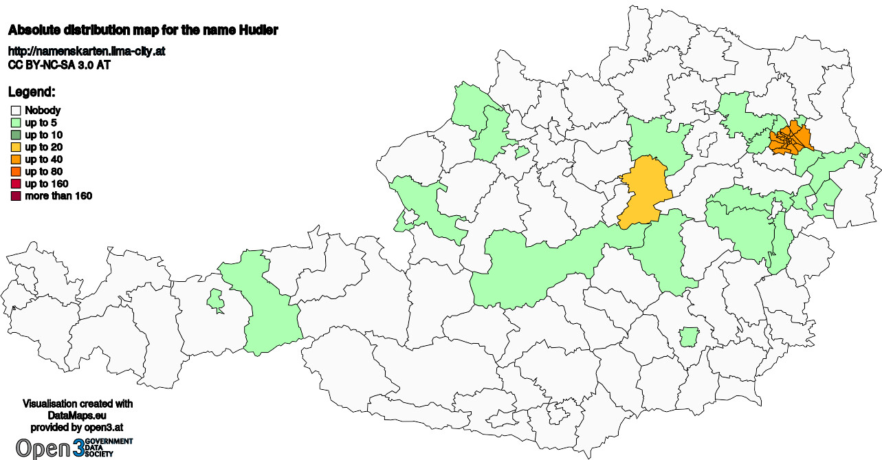 Absolute Distribution maps for surname Hudler