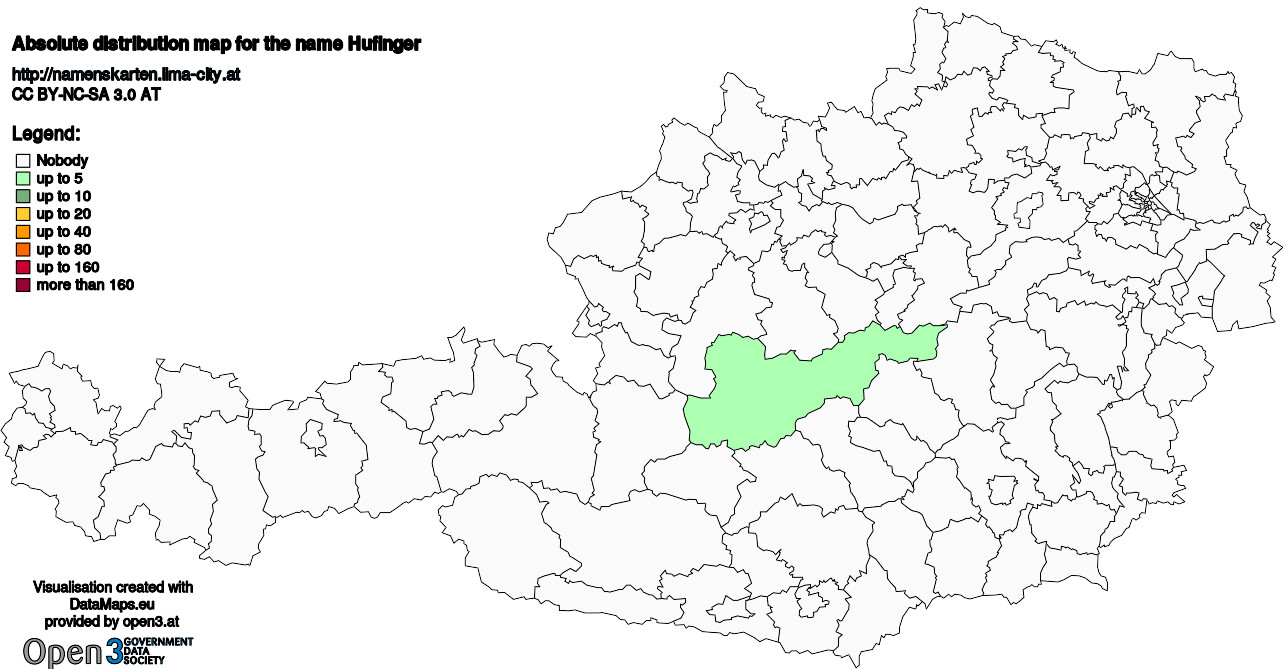 Absolute Distribution maps for surname Hufinger