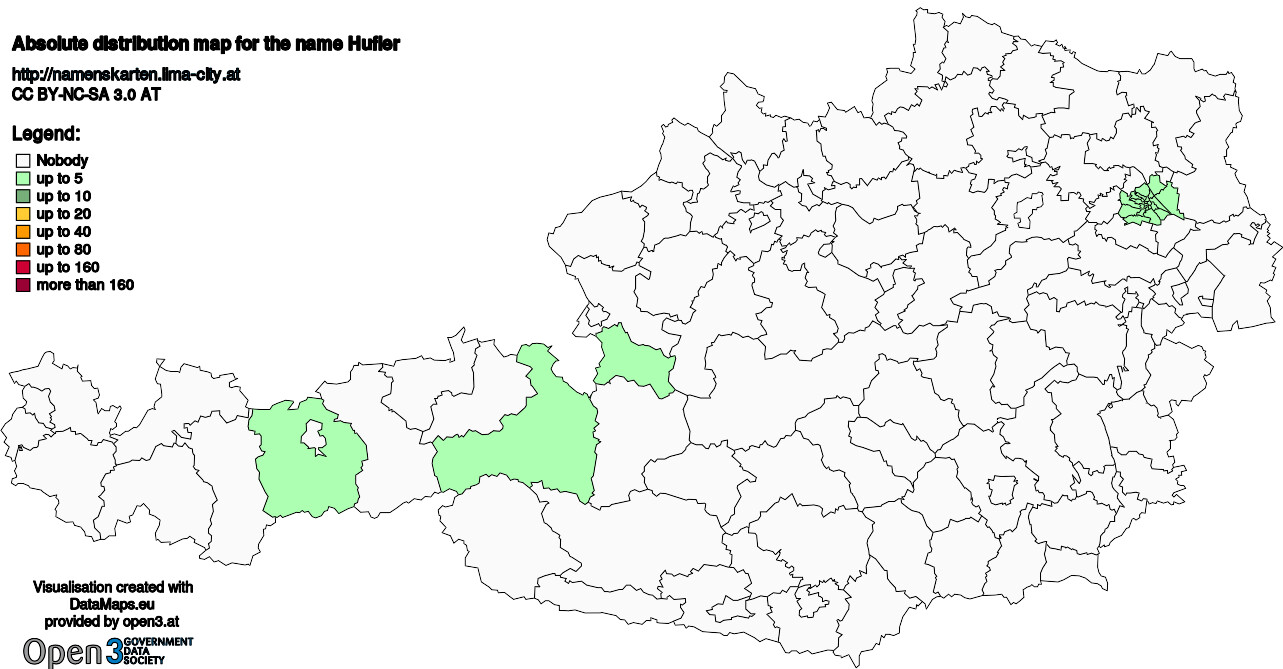 Absolute Distribution maps for surname Hufler