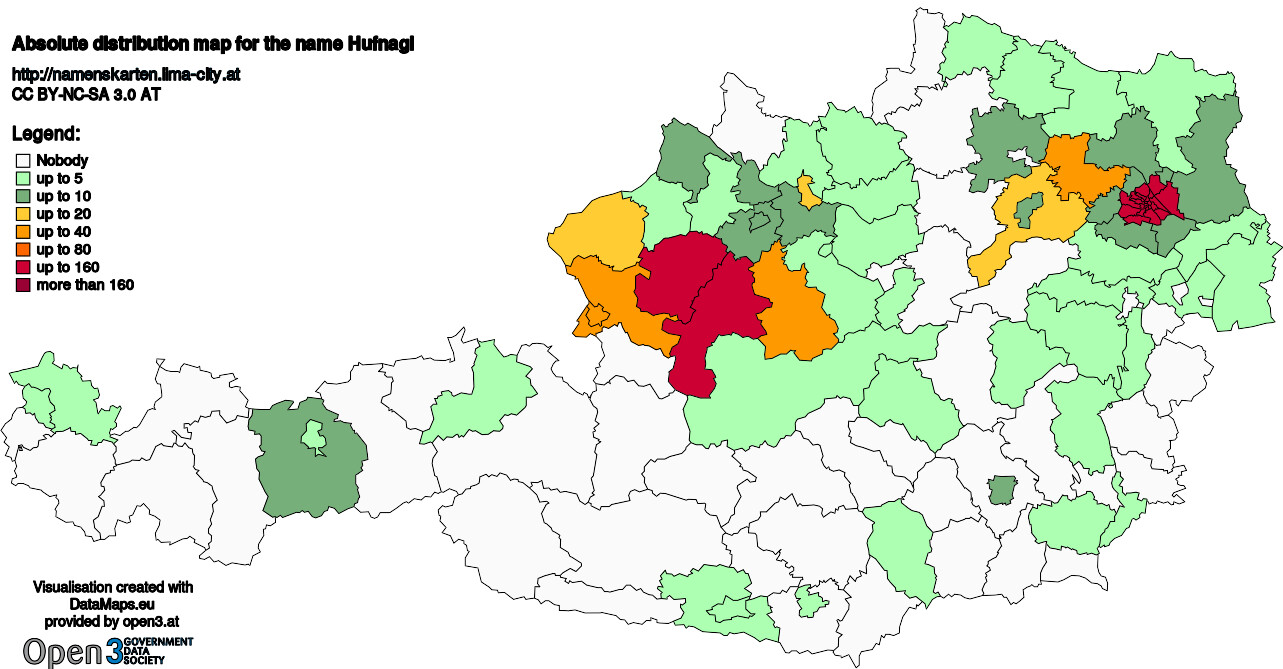 Absolute Distribution maps for surname Hufnagl