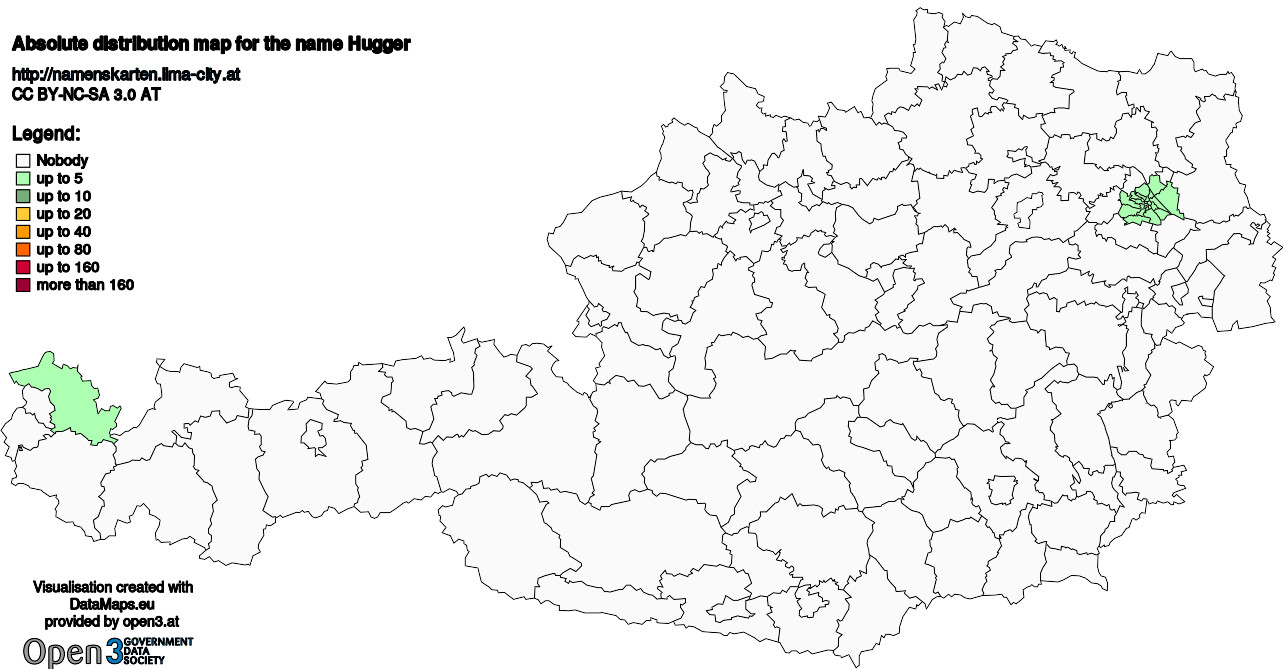 Absolute Distribution maps for surname Hugger