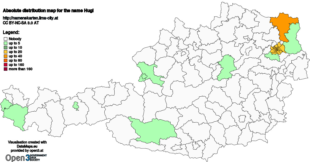 Absolute Distribution maps for surname Hugl