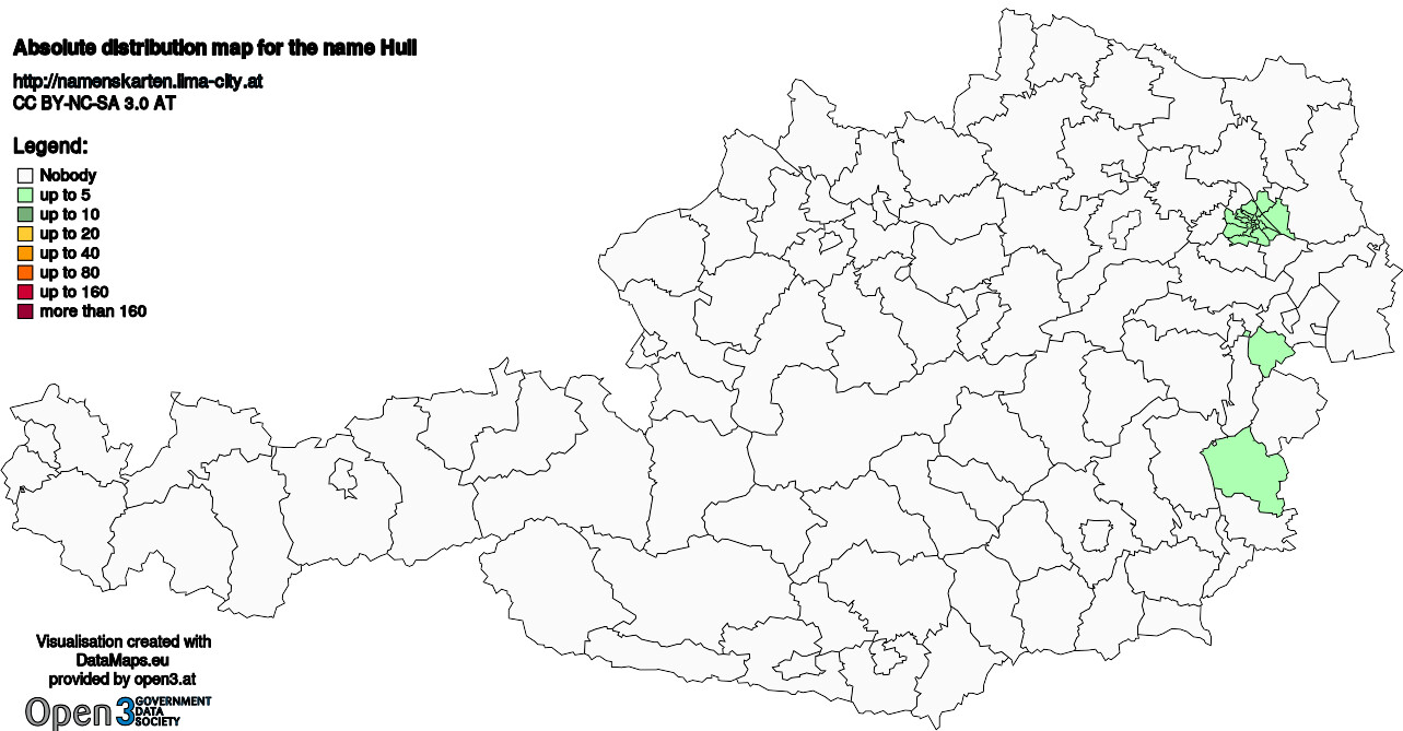 Absolute Distribution maps for surname Hull