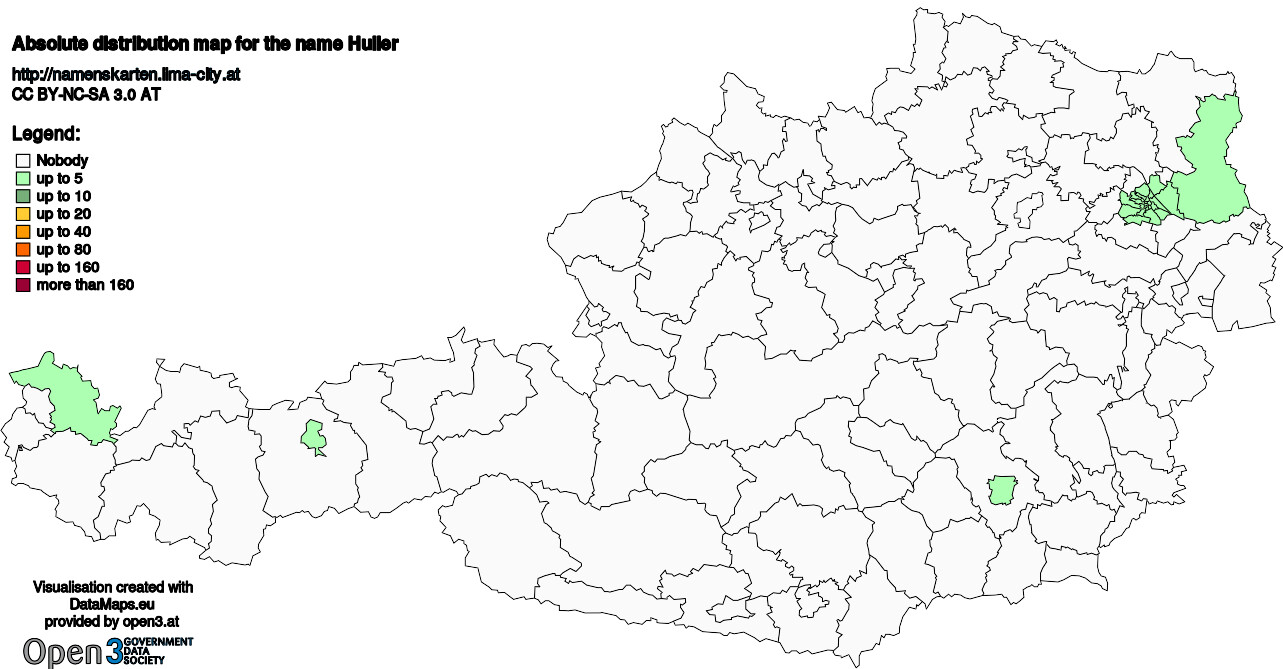Absolute Distribution maps for surname Huller