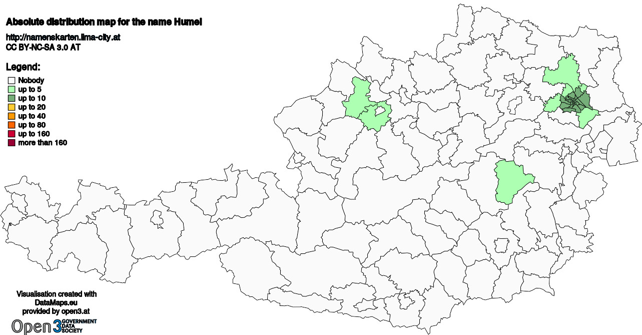 Absolute Distribution maps for surname Humel