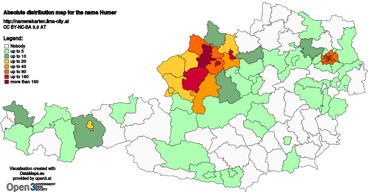Absolute Distribution maps for surname Humer
