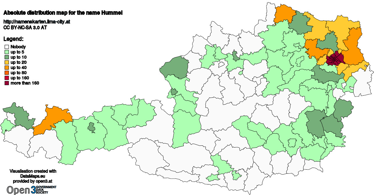 Absolute Distribution maps for surname Hummel