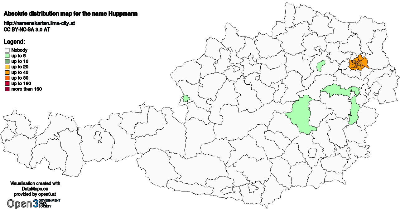 Absolute Distribution maps for surname Huppmann