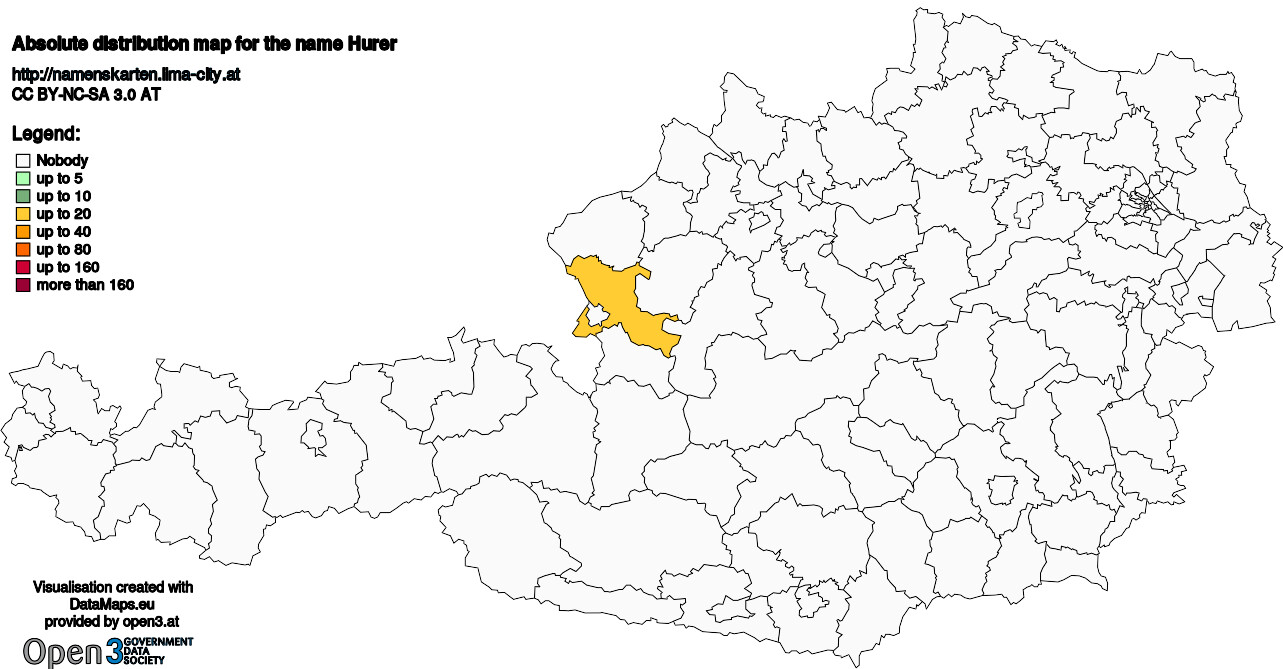 Absolute Distribution maps for surname Hurer