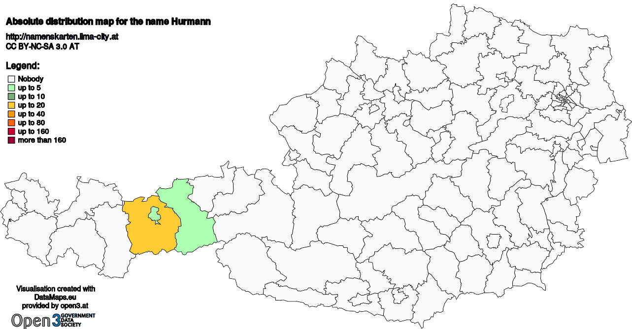 Absolute Distribution maps for surname Hurmann