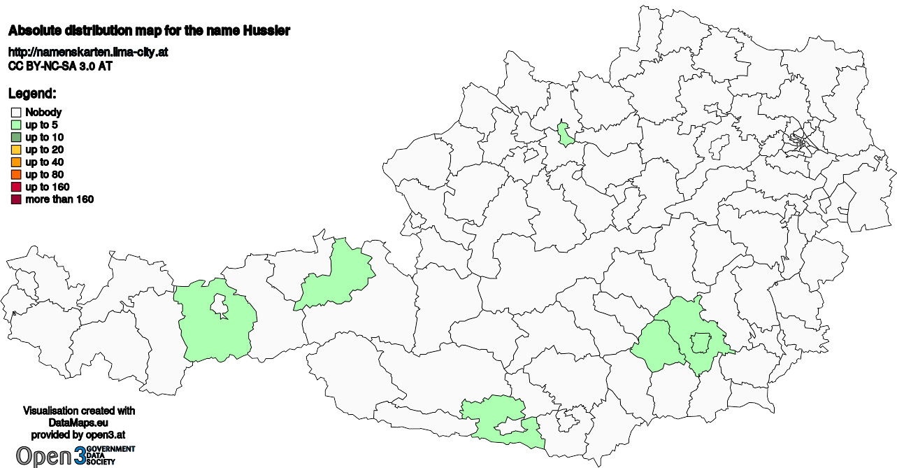 Absolute Distribution maps for surname Hussler