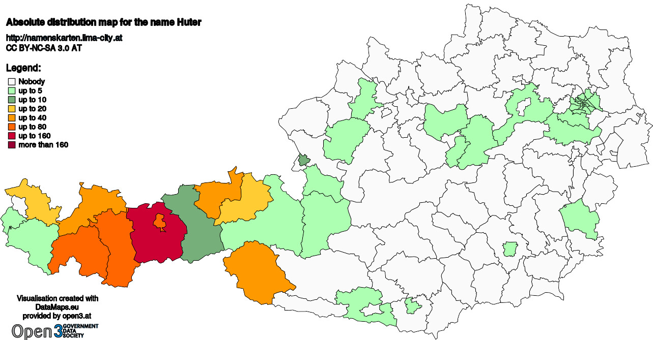 Absolute Distribution maps for surname Huter