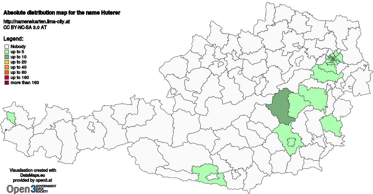 Absolute Distribution maps for surname Huterer