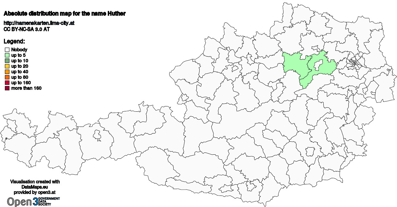 Absolute Distribution maps for surname Huther