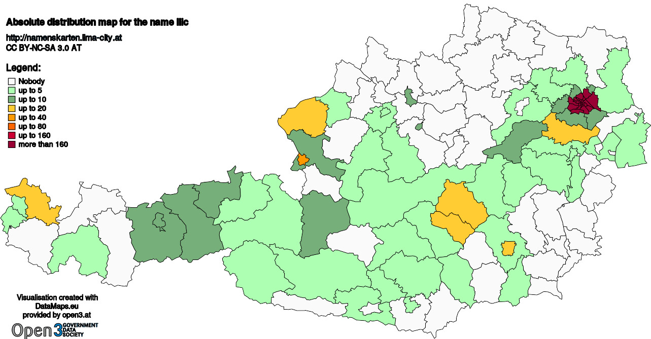 Absolute Distribution maps for surname Ilic