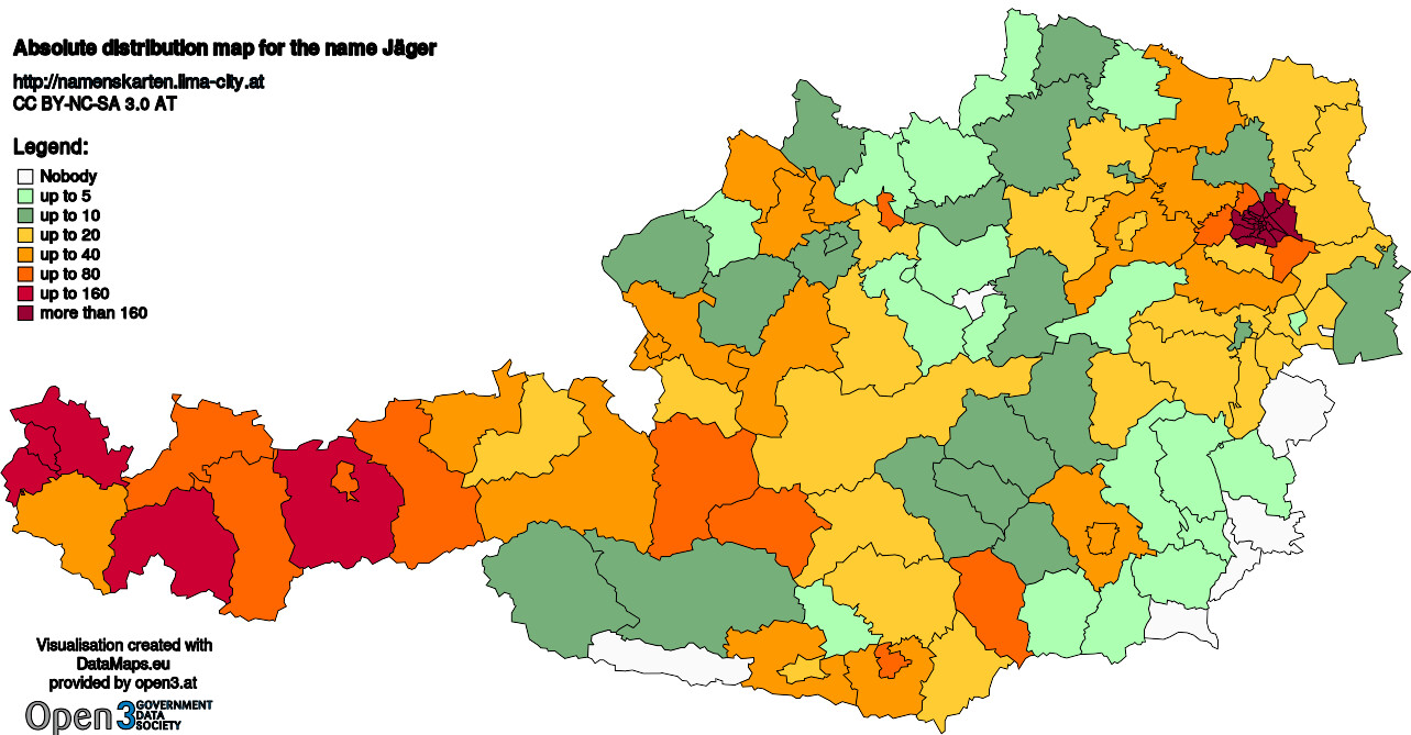 Absolute Distribution maps for surname Jäger