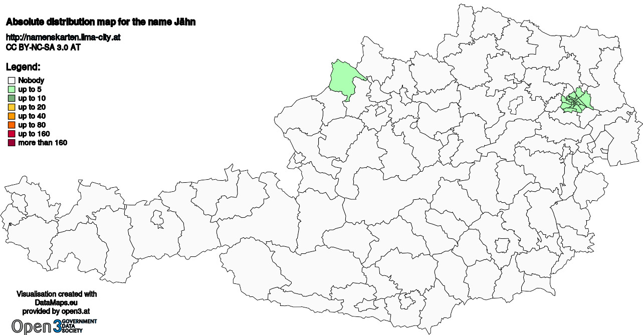 Absolute Distribution maps for surname Jähn