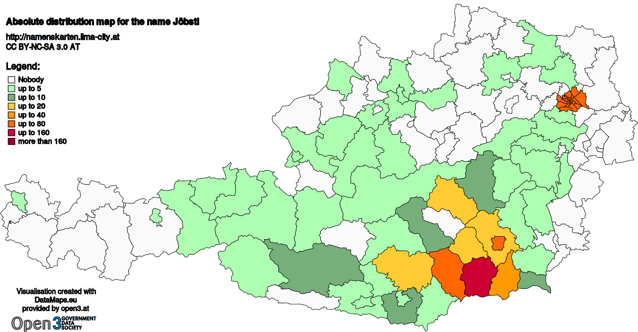 Absolute Distribution maps for surname Jöbstl