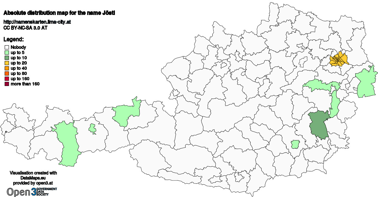 Absolute Distribution maps for surname Jöstl