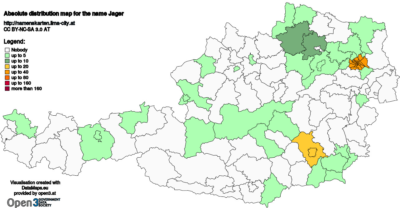 Absolute Distribution maps for surname Jager