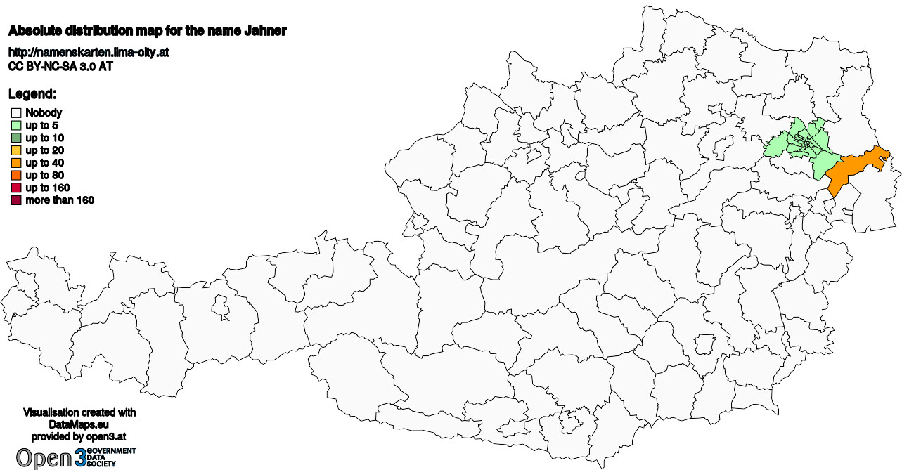 Absolute Distribution maps for surname Jahner