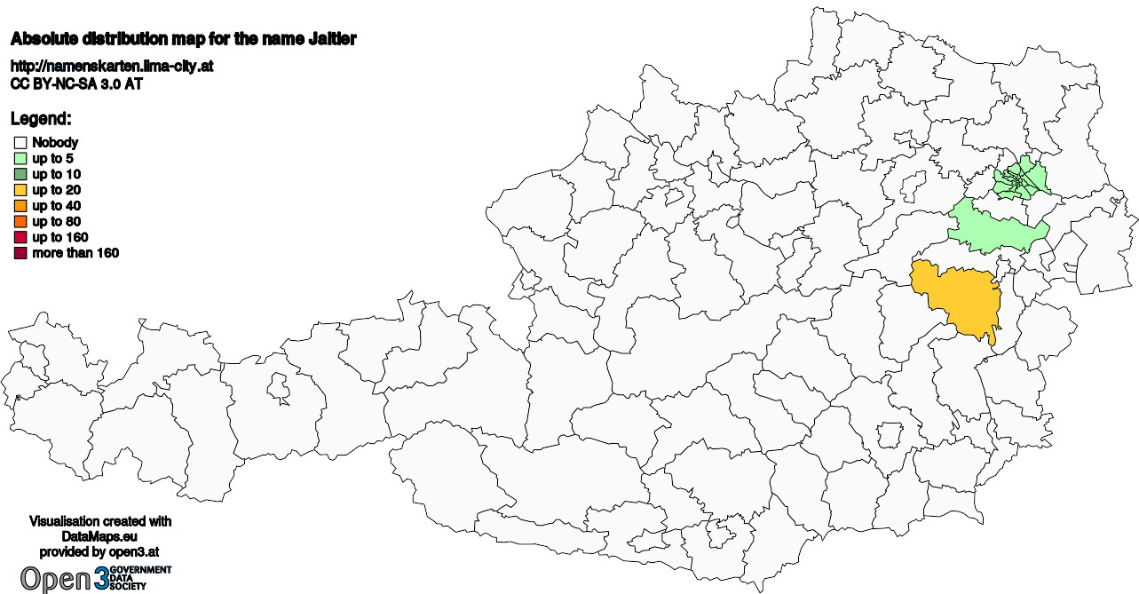 Absolute Distribution maps for surname Jaitler