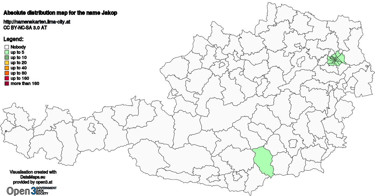 Absolute Distribution maps for surname Jakop