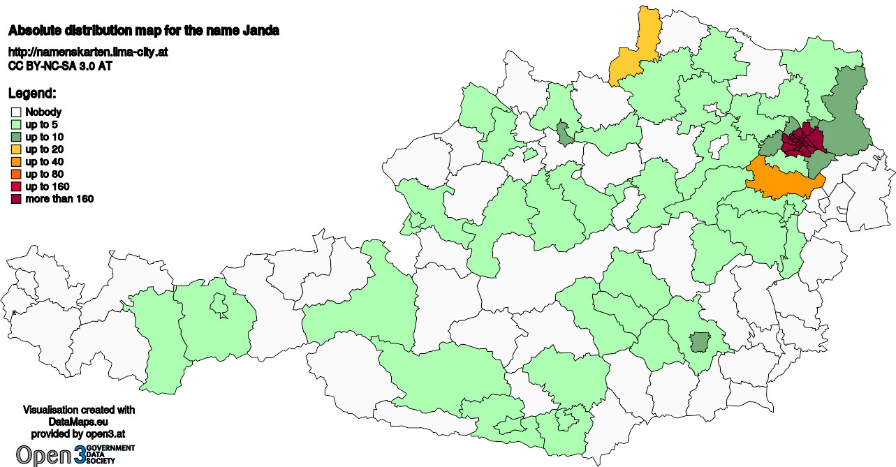 Absolute Distribution maps for surname Janda