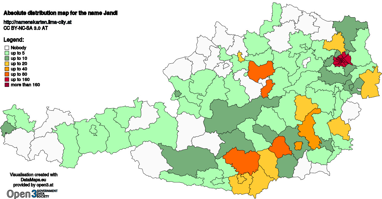 Absolute Distribution maps for surname Jandl