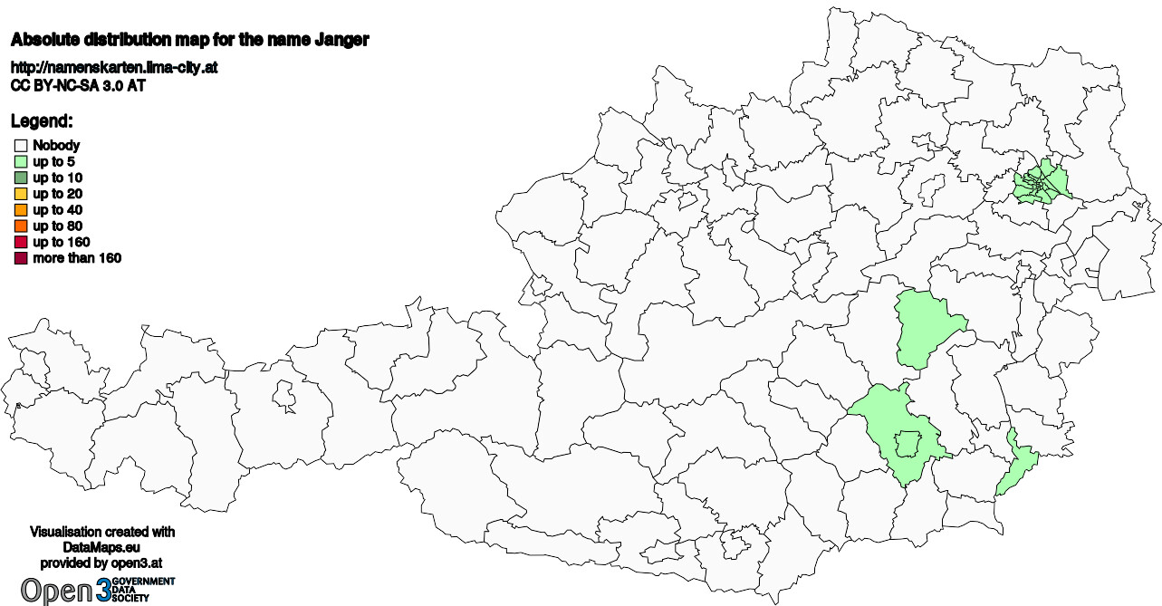 Absolute Distribution maps for surname Janger