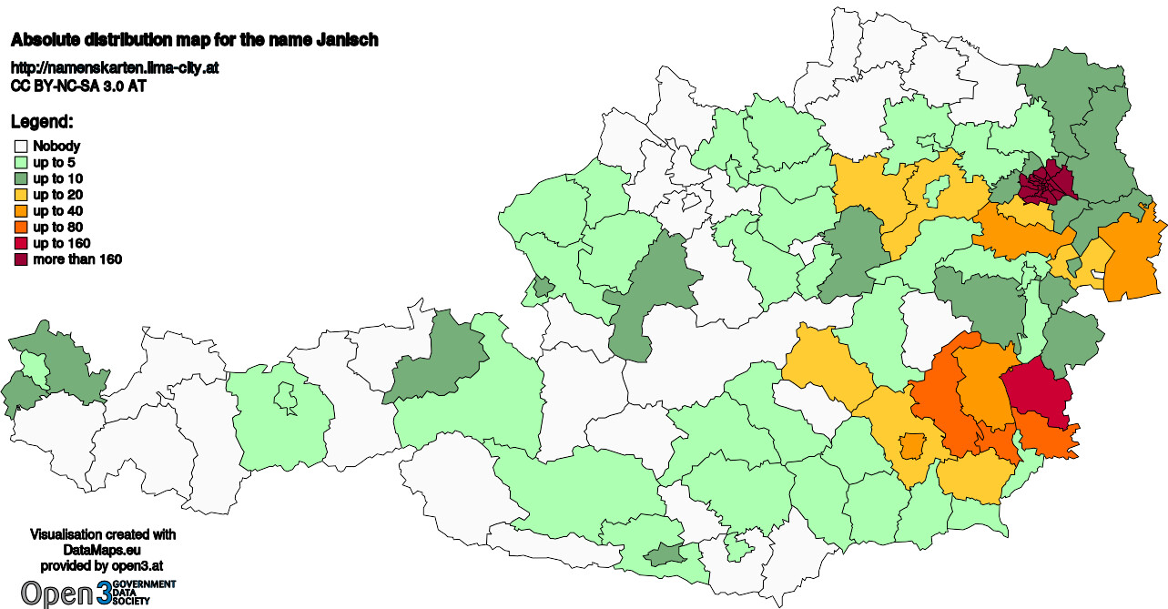 Absolute Distribution maps for surname Janisch
