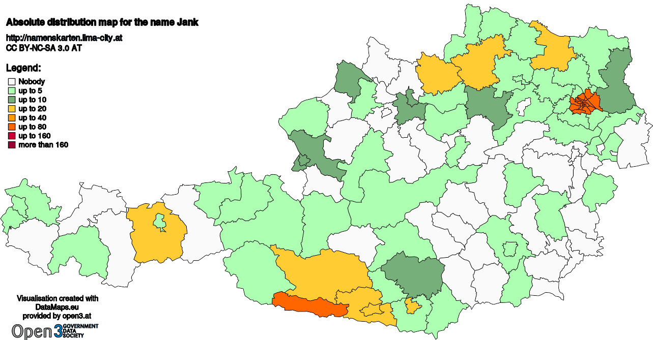 Absolute Distribution maps for surname Jank