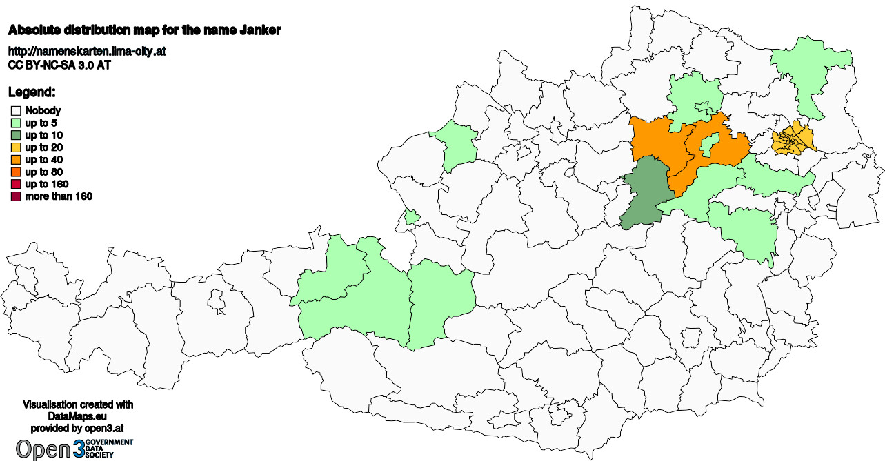 Absolute Distribution maps for surname Janker