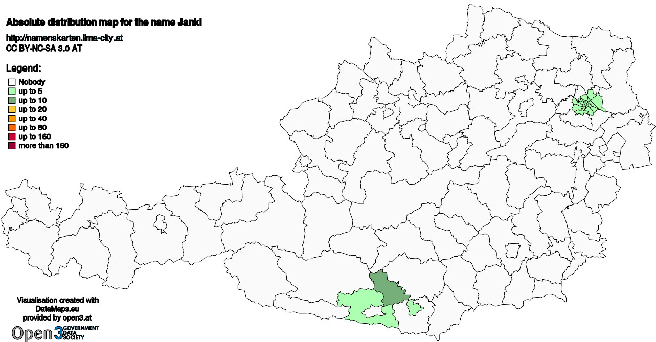 Absolute Distribution maps for surname Jankl