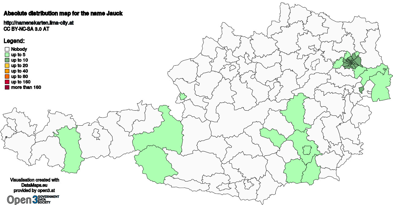 Absolute Distribution maps for surname Jauck