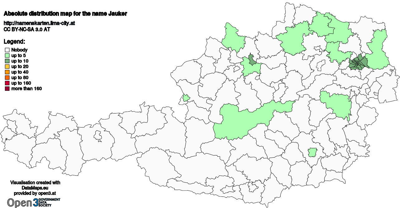 Absolute Distribution maps for surname Jauker