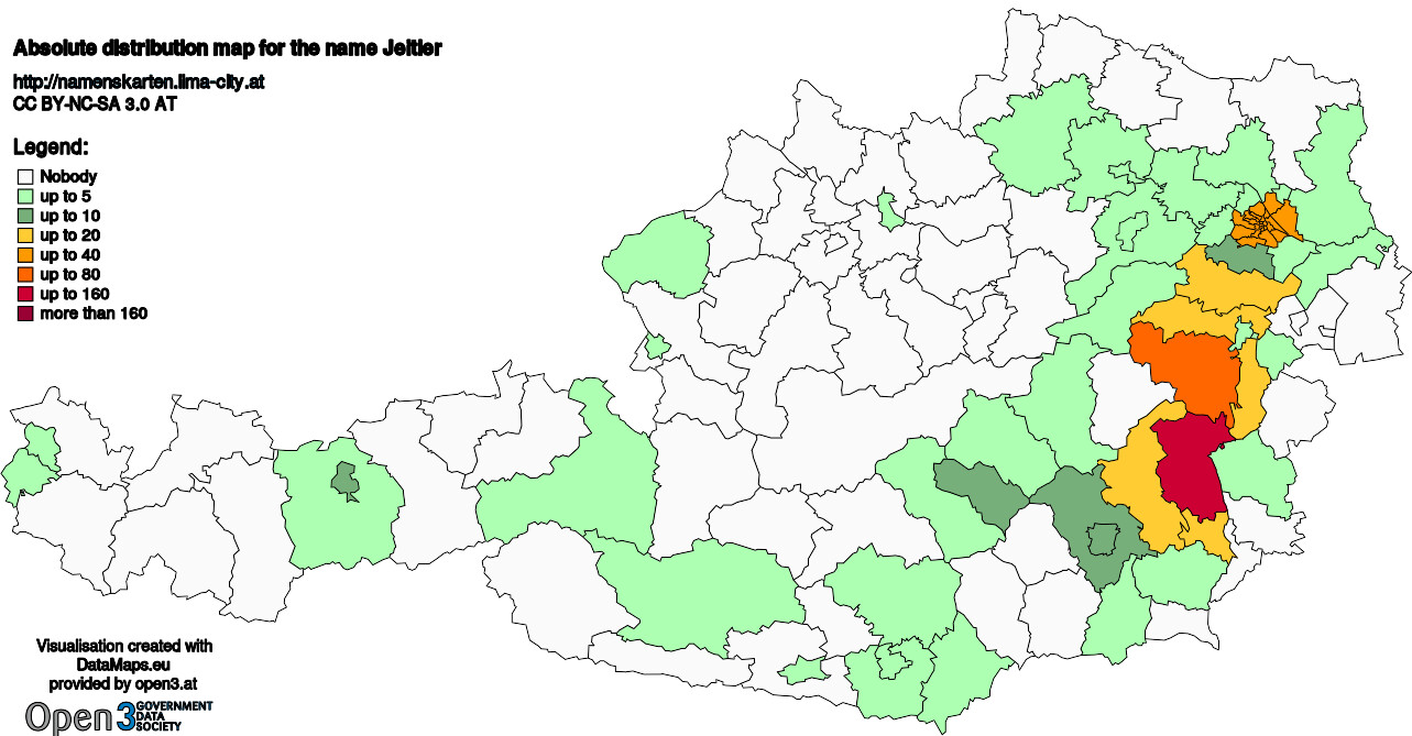 Absolute Distribution maps for surname Jeitler