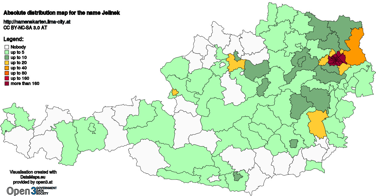 Absolute Distribution maps for surname Jelinek