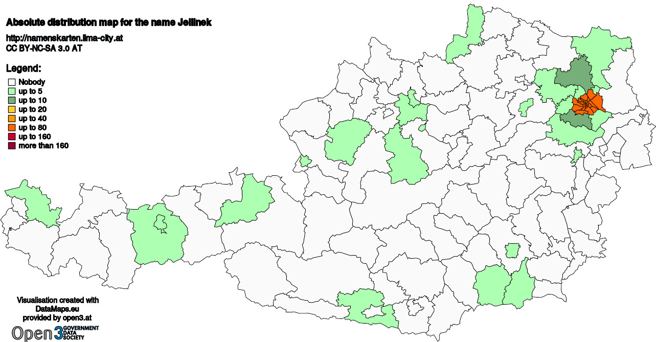 Absolute Distribution maps for surname Jellinek