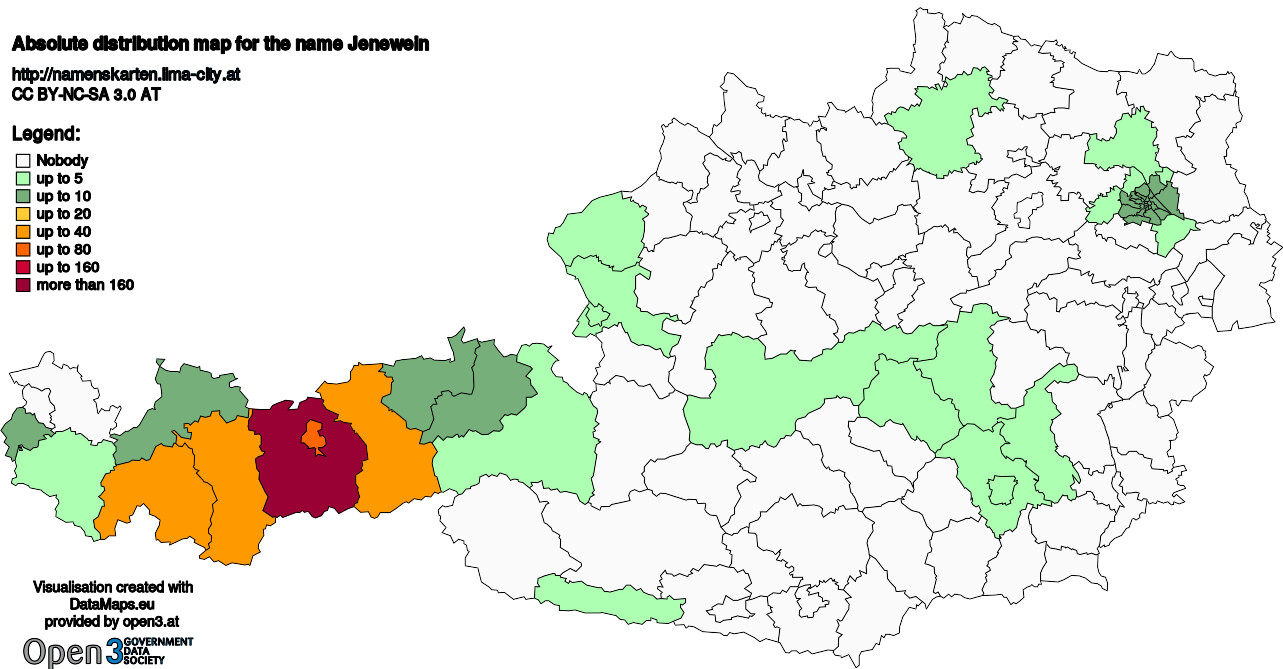 Absolute Distribution maps for surname Jenewein