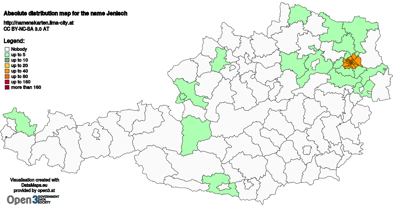 Absolute Distribution maps for surname Jenisch