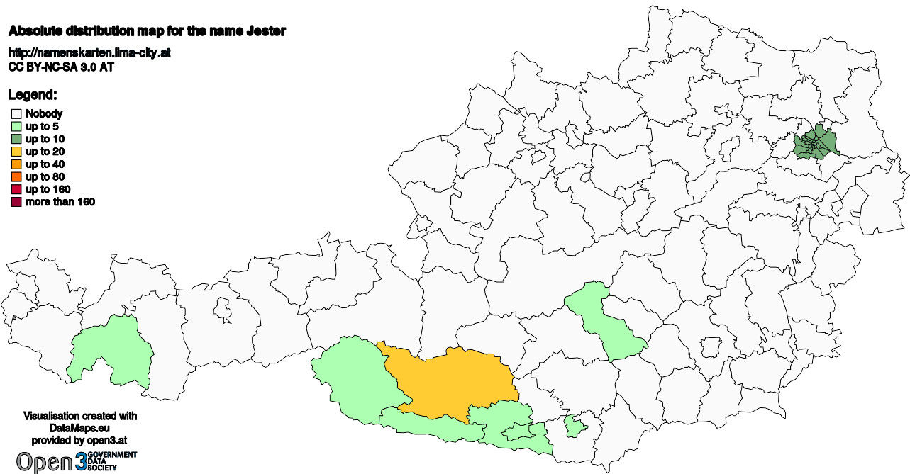 Absolute Distribution maps for surname Jester