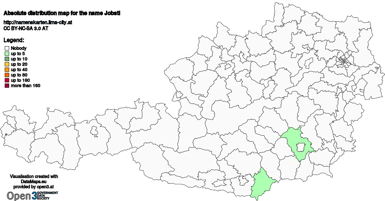 Absolute Distribution maps for surname Jobstl