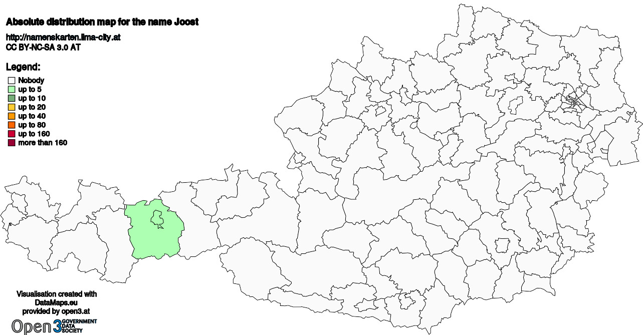 Absolute Distribution maps for surname Joost