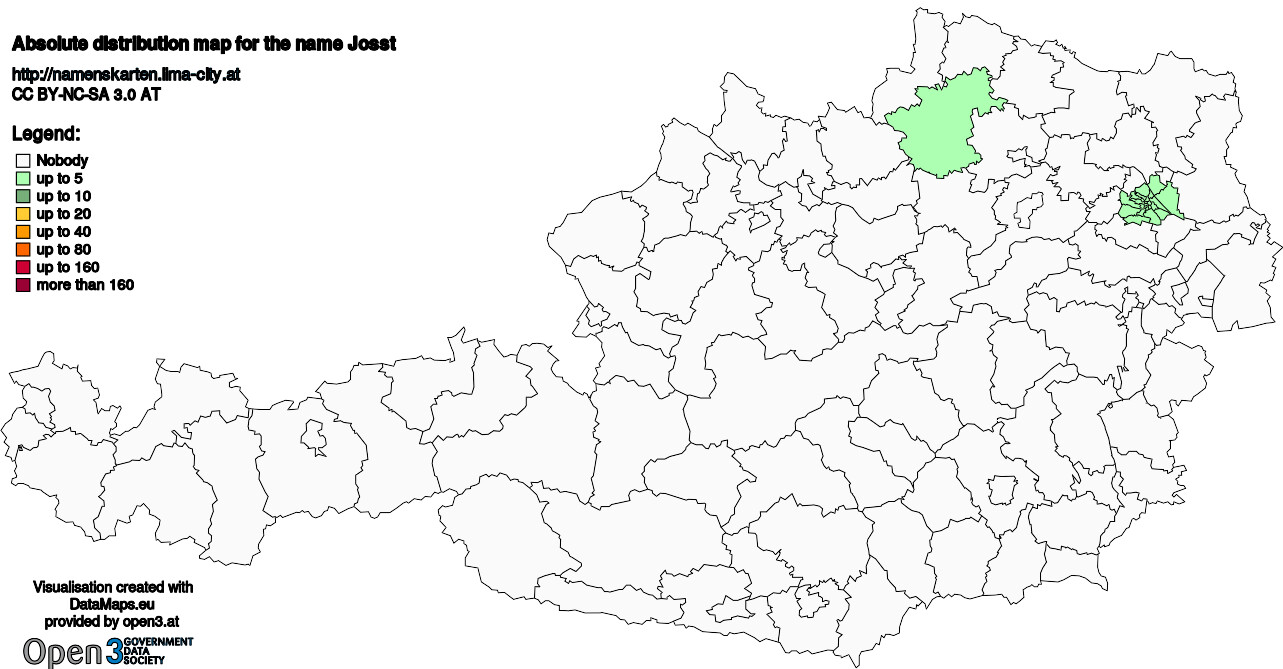 Absolute Distribution maps for surname Josst