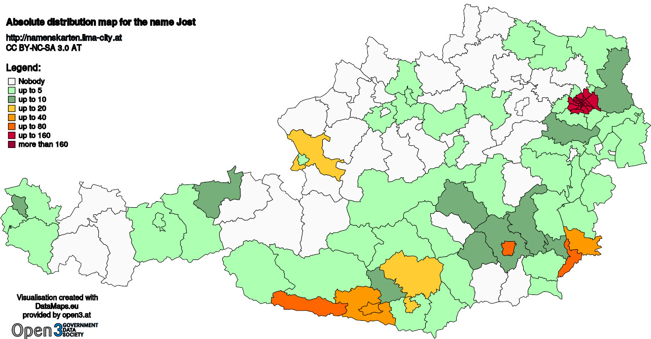 Absolute Distribution maps for surname Jost