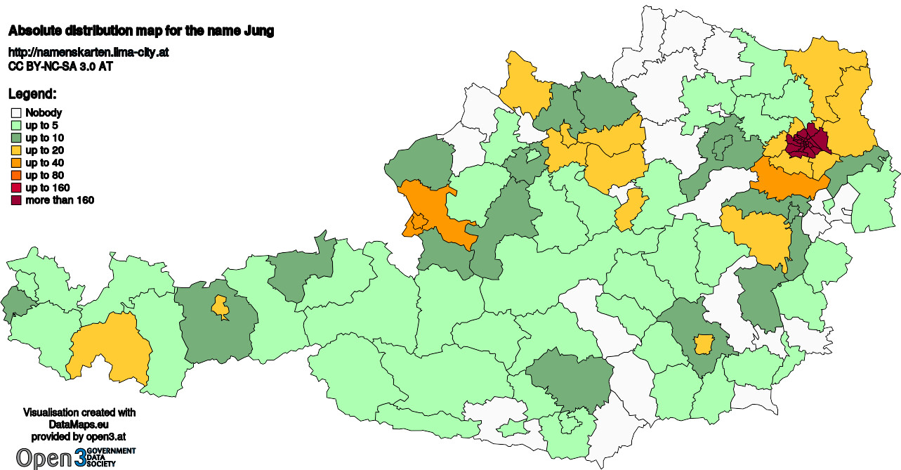 Absolute Distribution maps for surname Jung