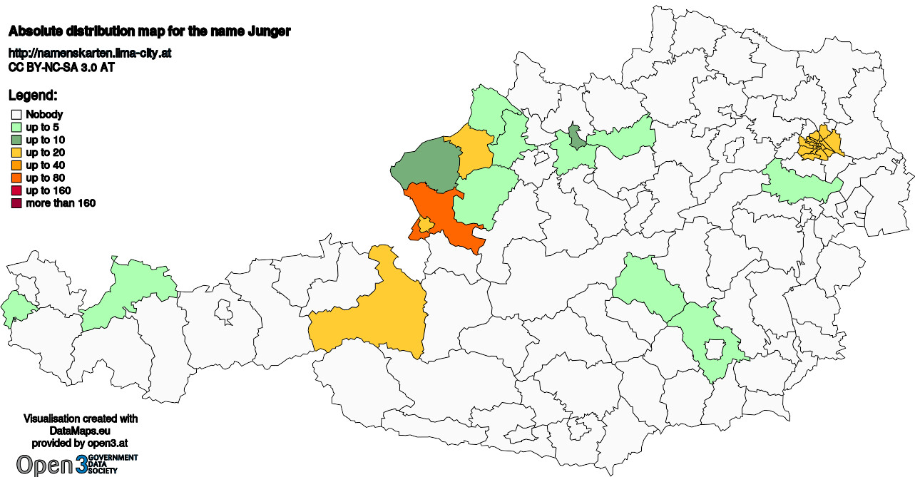 Absolute Distribution maps for surname Junger