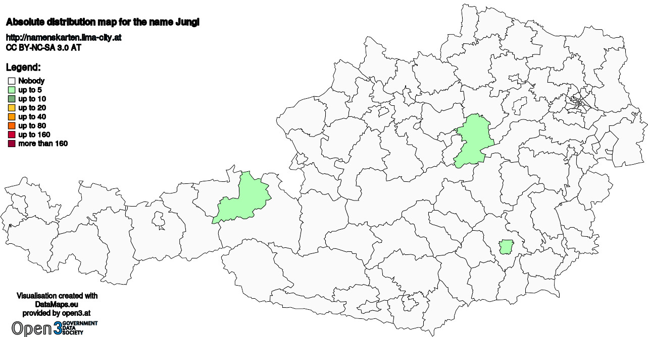 Absolute Distribution maps for surname Jungl